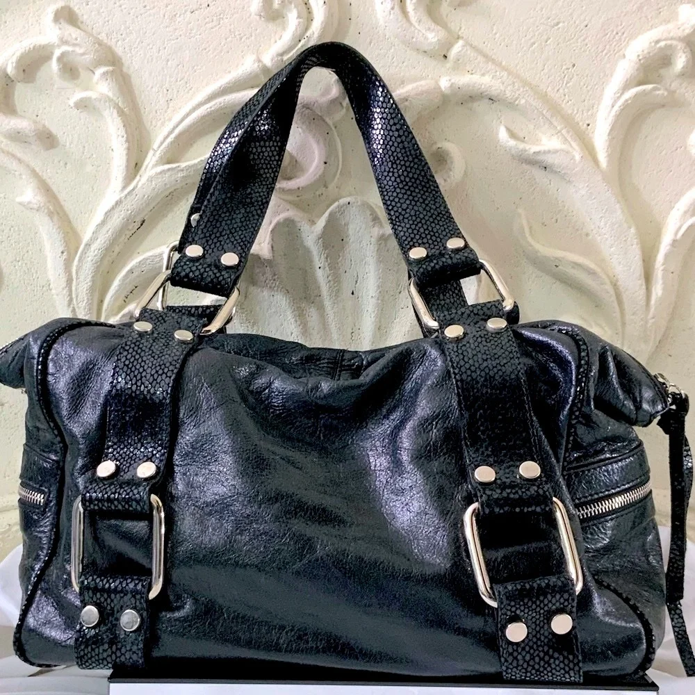 Python Embossed Leather Satchel Shoulder Bag
